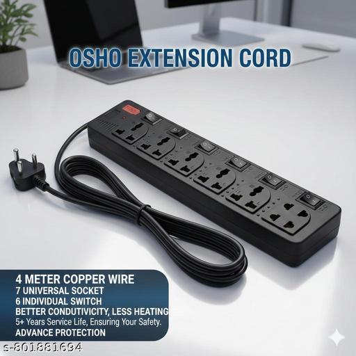 7 Socket WITH 6 INDIVIDUAL SWITCH Multi plug Universal Extension Board with 4m copper  Wire &  LED indicator - WYNAMIX store