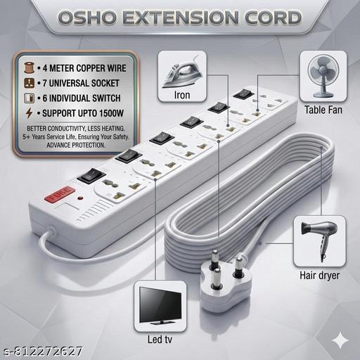 7 Socket WITH 6 INDIVIDUAL SWITCH Multi plug Universal Extension Board with 4m copper  Wire &  LED indicator - WYNAMIX store