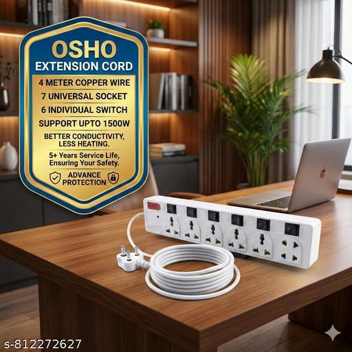7 Socket WITH 6 INDIVIDUAL SWITCH Multi plug Universal Extension Board with 4m copper  Wire &  LED indicator - WYNAMIX store