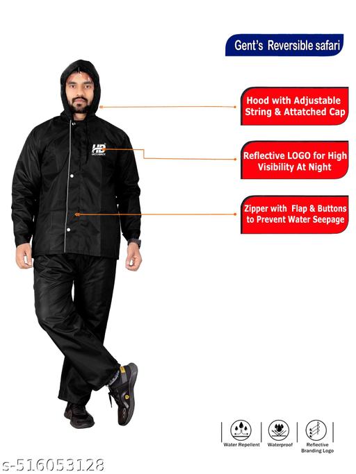 Men Solid Reversible Double Layered High Quality Waterproof Raincoat - WYNAMIX store