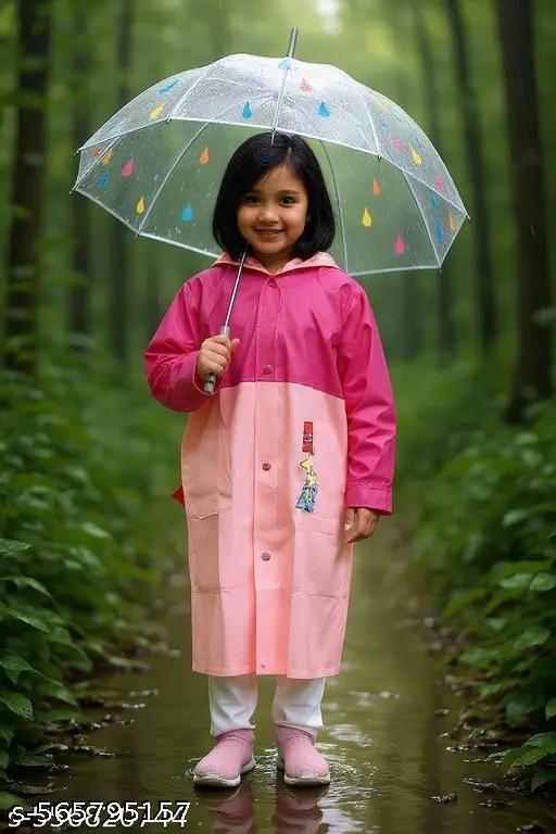KIDS  HOODED WATERPROOF RAINCOAT WITH DRAWSTRING IN VARIOUS STYLISH AND VIBRANT COLORS.  - WYNAMIX store