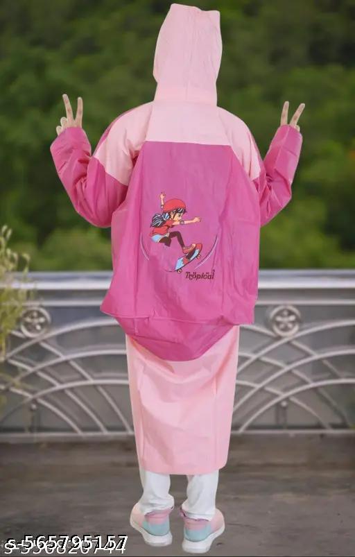 KIDS  HOODED WATERPROOF RAINCOAT WITH DRAWSTRING IN VARIOUS STYLISH AND VIBRANT COLORS.  - WYNAMIX store