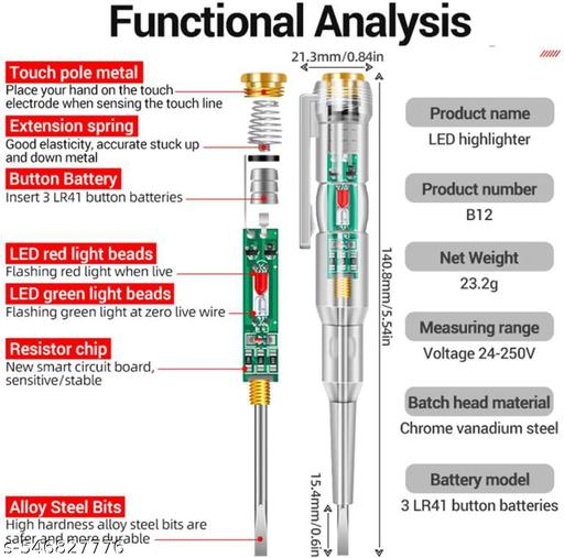 JEWEON Electrical Tester Pen 70-250V Induction Detector Pen Electrical Tester Electrical Tester Pen with LED Light Non-Contact AC Voltage Tester Pen Pack of 2 - WYNAMIX store