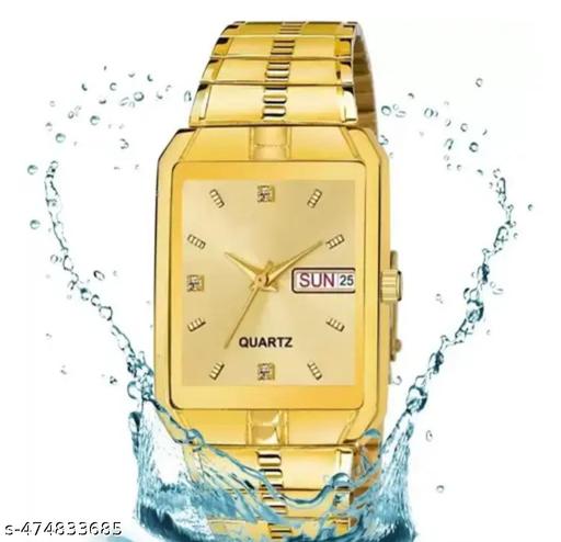 All Gold Day & Date Functioning Long Life Black Plated Chain Analog Watch For Men - WYNAMIX store
