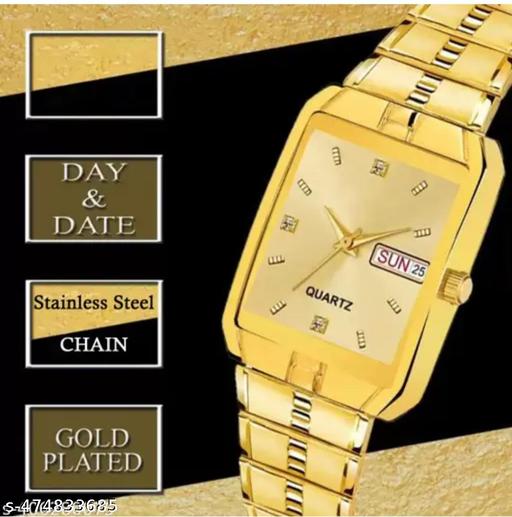 All Gold Day & Date Functioning Long Life Black Plated Chain Analog Watch For Men - WYNAMIX store