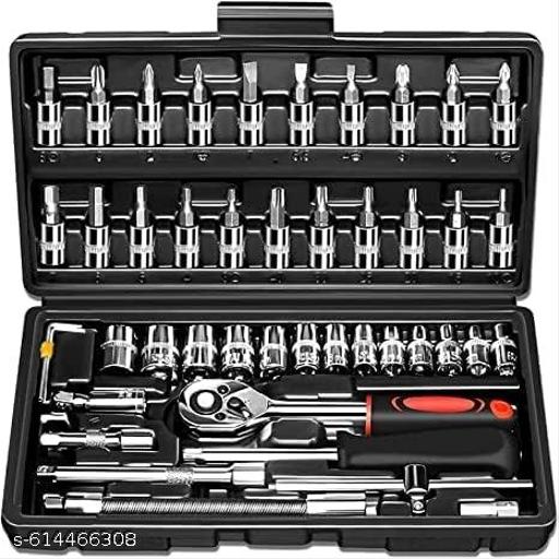 46 in 1 Pcs Combination Wrench Set/Socket for Car&Bike Repairing Hand Tool Long Handle Kit 46pcs Combo Tools Repair 1/4" Ratchet Torque Box for Spanner Force Kit, Tools,  - WYNAMIX store