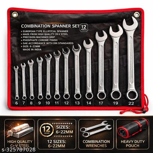 Socket Wrench Combination Spanner Wrench Set 6mm To 22 mm 12-Piece, Chrome Vanadium Steel, with Rolling Pouch - WYNAMIX store