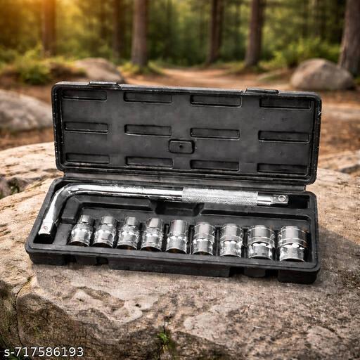 10-in-1 Socket Wrench Set | L-Shaped Handle with 9 Chrome Plated Sockets | Multipurpose Hand Tool Kit for Car, Bike, Home & Garage Use-Compact Storage Case Included(10 in 1 Toolkit) - WYNAMIX store