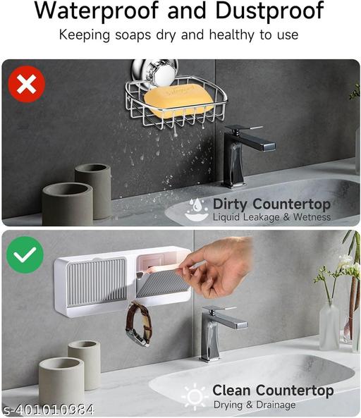 parhry Plastic Creative Wall Mounted Double Bar Bathroom Soap Boox Holder Soap Dish with Drainage Boox Soap Boox with Lid Single/Double Grid Soap Draining Rack  (Multicolor) (Single)   (pack of 01) - WYNAMIX store