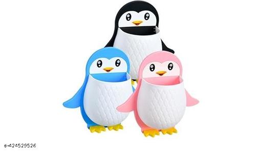 2pc Penguins Shape Toothbrush Holder Plastic Stand for Toothpaste, Comb, Brush, Cream, Lotion Kids Bathroom Cup Drain Waterproof Self-Adhesive(Set of 2,pink color) - WYNAMIX store