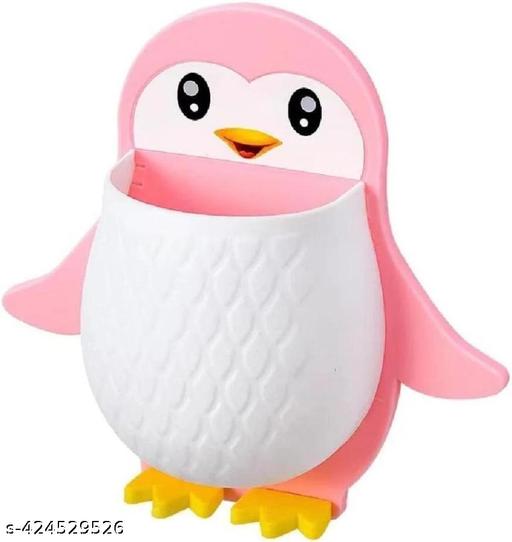 2pc Penguins Shape Toothbrush Holder Plastic Stand for Toothpaste, Comb, Brush, Cream, Lotion Kids Bathroom Cup Drain Waterproof Self-Adhesive(Set of 2,pink color) - WYNAMIX store