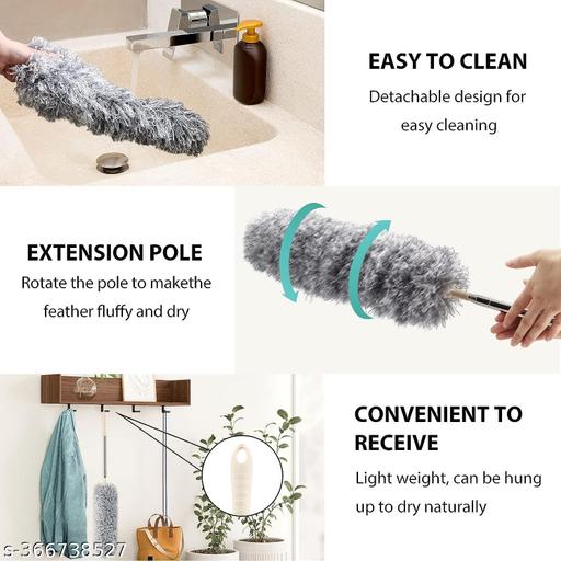 Home Cleaning dust with 100 inches Expandable Pole Handle Washable Duster for High Ceiling Fans ,Window, Blinds (Grey) - WYNAMIX store