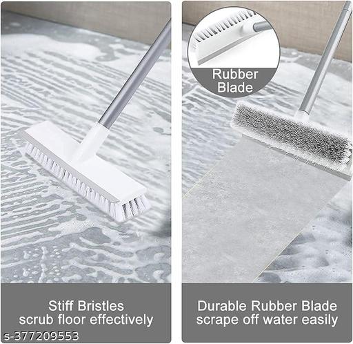 2 in 1 Bathroom Cleaning Brush with Wiper Toilet Tiles Cleaning Brush Floor Scrub Bathroom Brush with Long Handle Floor Scrub Home Kitchen Bathroom Cleaning Accessories, White - WYNAMIX store
