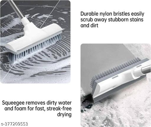 2 in 1 Bathroom Cleaning Brush with Wiper Toilet Tiles Cleaning Brush Floor Scrub Bathroom Brush with Long Handle Floor Scrub Home Kitchen Bathroom Cleaning Accessories, White - WYNAMIX store