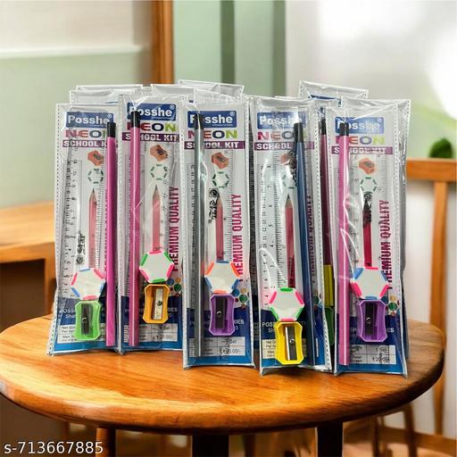return gift study kit pack of 10 where 1 pencil,1 sharpner, 1 scale and 1 hexa eraser in each pack  - WYNAMIX store