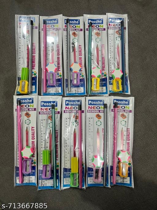 return gift study kit pack of 10 where 1 pencil,1 sharpner, 1 scale and 1 hexa eraser in each pack  - WYNAMIX store