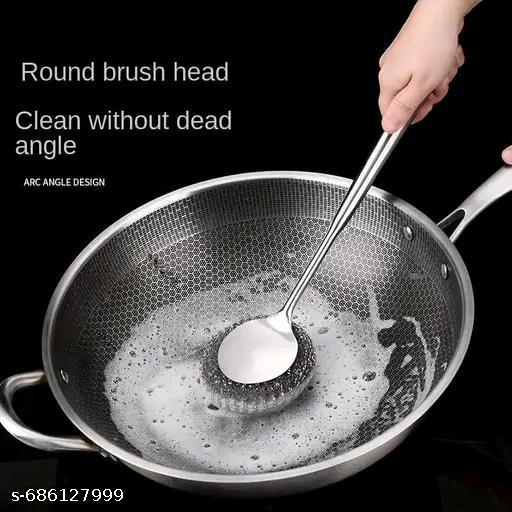 Wire Ball Brush with Handle Hand Protection Brush with Handle Stainless Steel Home Kitchen Dish Bowl Pan Cleaner Brush Scrubber (Pack of 1) - WYNAMIX store