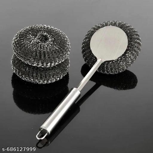 Wire Ball Brush with Handle Hand Protection Brush with Handle Stainless Steel Home Kitchen Dish Bowl Pan Cleaner Brush Scrubber (Pack of 1) - WYNAMIX store