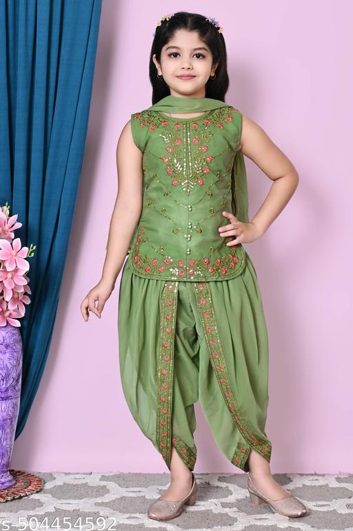 Girls Embroidered Ready to Wear kurta & Dhoti pant With Dupatta - WYNAMIX store