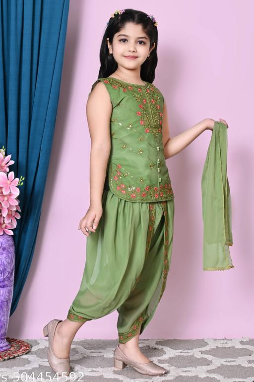 Girls Embroidered Ready to Wear kurta & Dhoti pant With Dupatta - WYNAMIX store