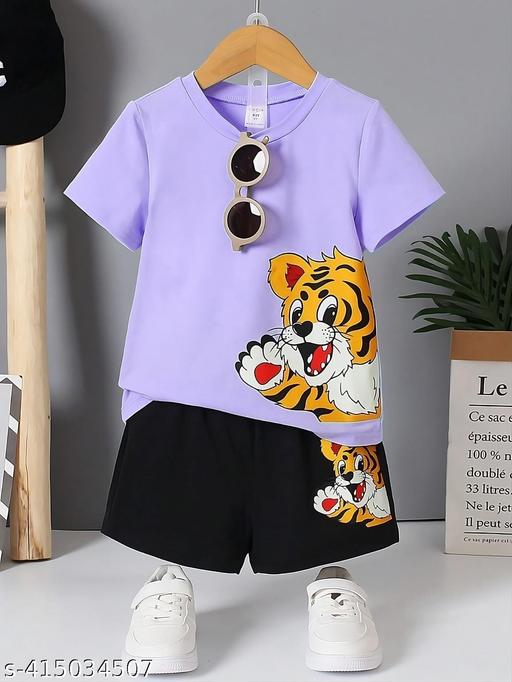 Cotton Kids Short T-Shirt with Tiger Print (0-10 Years) - 100% Cotton Fabric, Boys & Girls Casual Wear - WYNAMIX store