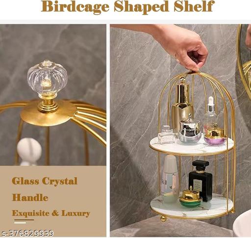Cosmetic Rack Makeup Organizer Display Table Storage Box Birdcage Cosmetic Shelf Makeup Lipsticks Holder Organizer Tray Plate for Tabletop Organizer (White) - WYNAMIX store