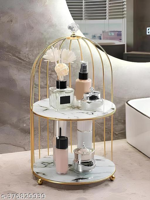 Cosmetic Rack Makeup Organizer Display Table Storage Box Birdcage Cosmetic Shelf Makeup Lipsticks Holder Organizer Tray Plate for Tabletop Organizer (White) - WYNAMIX store