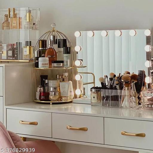 Cosmetic Rack Makeup Organizer Display Table Storage Box Birdcage Cosmetic Shelf Makeup Lipsticks Holder Organizer Tray Plate for Tabletop Organizer (White) - WYNAMIX store
