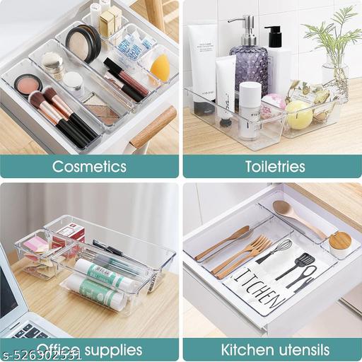 Shreenathji 13 pcs Clear plastic Drawer Organizer Set, Multi Sizes Desk Drawer Divider Organizers and Storage Bins for Makeup, Jewelry, Gadgets for Kitchen, Bedroom, Bathroom, Office ( 13 pcs Set ) - WYNAMIX store