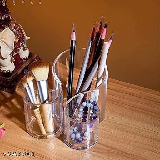 Acrylic Multipurpose 3-Compartment Makeup Accessories Desk Organizer Stand for Nail Polish/Hair Combs/Eyeliner/Makeup Brush Organisers Vanity Box - WYNAMIX store