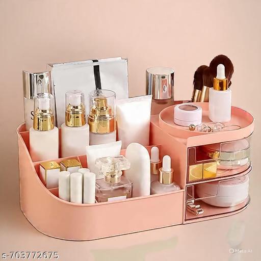 MakeUp Organizer Stand Desk Storage Dressing Table Organiser Cosmetic Organizer  Box Skin  Care Table Bathroom Organiser Makeup Storage  Box Makeup Vanity with Transparent Drawer(Pink) - WYNAMIX store