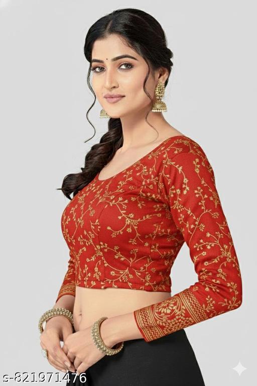 New trending Floral Printed Saree Blouse Long Sleeve Round Neck Ethnic Blouse for Women saree and lehenga - WYNAMIX store