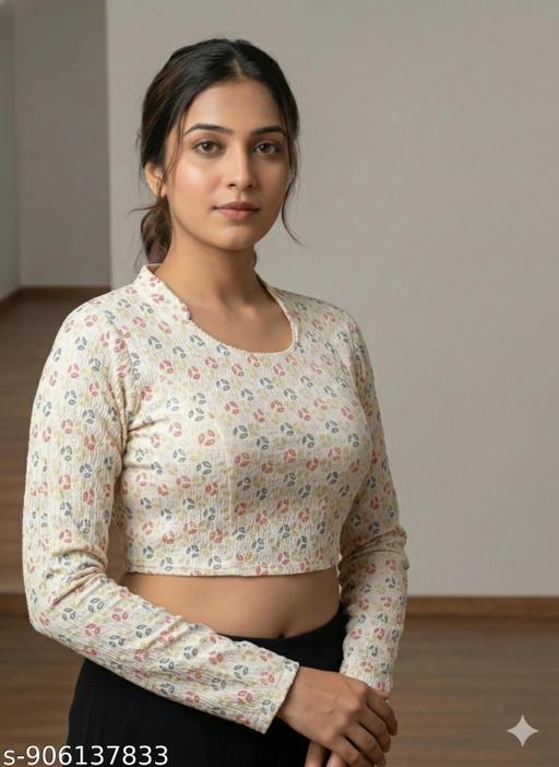 BLOUSE I READYMADE BLOUSE I WOMAN READYMADE BLOUSE I PRINTED READYMADE FULL SLEEVE BLOUSE WHITE - WYNAMIX store