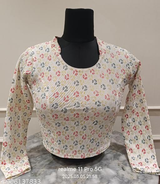BLOUSE I READYMADE BLOUSE I WOMAN READYMADE BLOUSE I PRINTED READYMADE FULL SLEEVE BLOUSE WHITE - WYNAMIX store