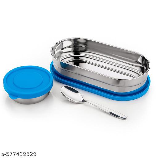 Stainless Steel Lunch Box Pack of 2 | 700ml + 150ml Container with Spoon | Leak-Proof Tiffin Box for Office & School | Blue & Red Colors - WYNAMIX store