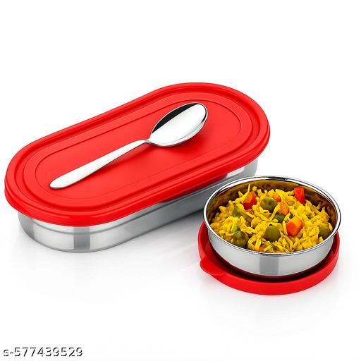 Stainless Steel Lunch Box Pack of 2 | 700ml + 150ml Container with Spoon | Leak-Proof Tiffin Box for Office & School | Blue & Red Colors - WYNAMIX store