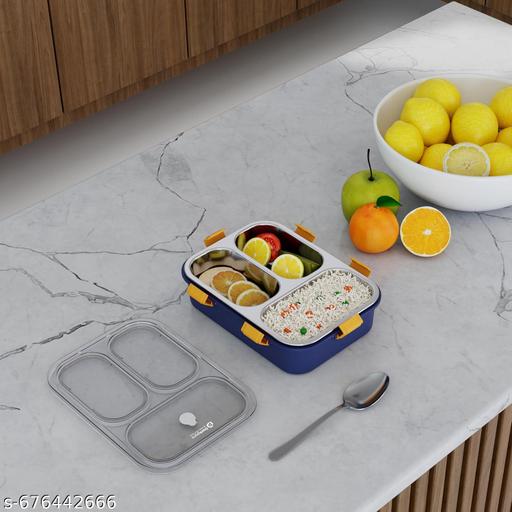 3 Compartment Lunch Box for Adults - Lunch Box for Kids - with Spoon, Stainless Steel Lunch Box with 3 Compartment - Durable Perfect Size for On-The-Go Meal, BPA-Free - WYNAMIX store