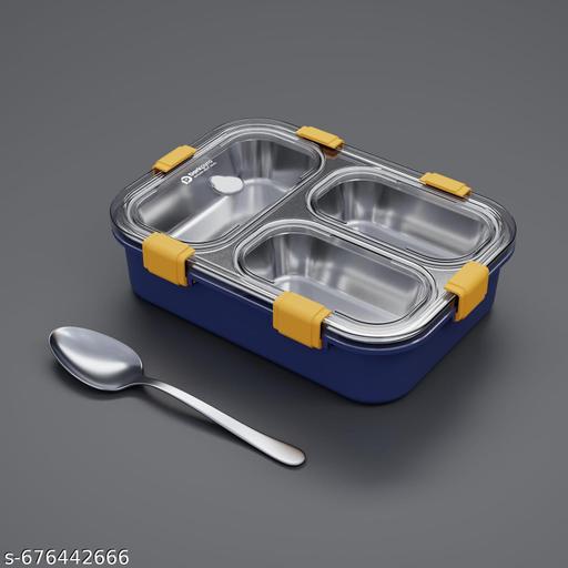 3 Compartment Lunch Box for Adults - Lunch Box for Kids - with Spoon, Stainless Steel Lunch Box with 3 Compartment - Durable Perfect Size for On-The-Go Meal, BPA-Free - WYNAMIX store