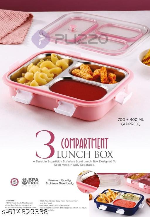 Stylish Pink Stainless Steel Lunch Box for Kids & Adults | 3-Compartment Leak-Proof Tiffin with Airtight Lid | BPA-Free, Rust-Resistant | Ideal for Office, School & Travel | 1000ml Capacity - WYNAMIX store