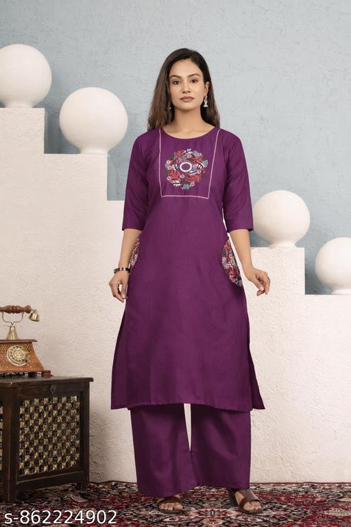 Women Embroidered Kurta Palazzo Set | Traditional Straight Kurti Set for Festive, Office & Casual Wear - WYNAMIX store