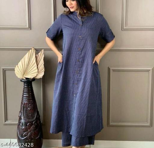 Cotton Khata Co-ord set Kurta Plazzo {NAVY BLUE} - WYNAMIX store