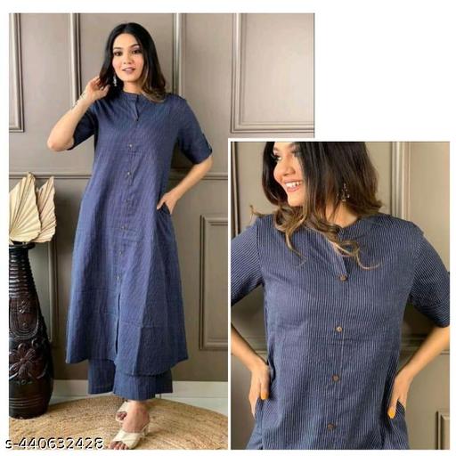 Cotton Khata Co-ord set Kurta Plazzo {NAVY BLUE} - WYNAMIX store