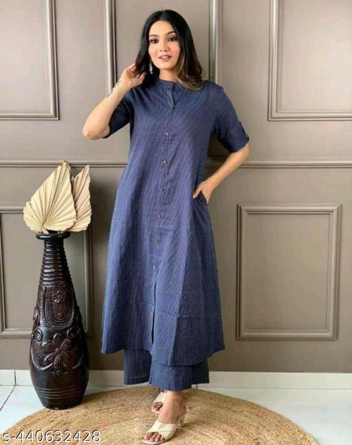 Cotton Khata Co-ord set Kurta Plazzo {NAVY BLUE} - WYNAMIX store