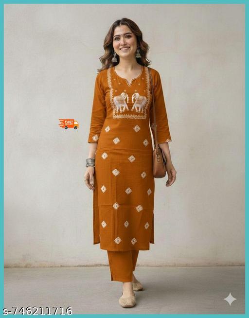 Stylish Women Kurti Pant Set Cotton Blend Printed Ethnic Wear Trendy Look - WYNAMIX store