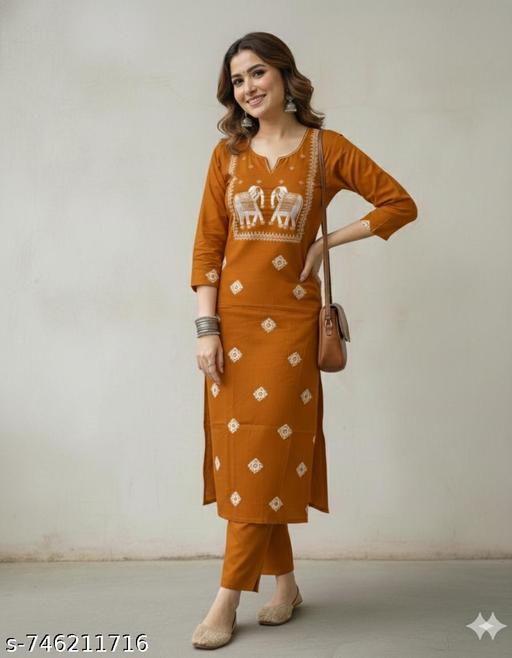 Stylish Women Kurti Pant Set Cotton Blend Printed Ethnic Wear Trendy Look - WYNAMIX store