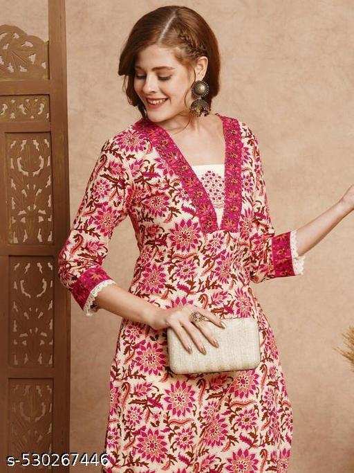V Neck Floral Printed Single Kurta Only - WYNAMIX store