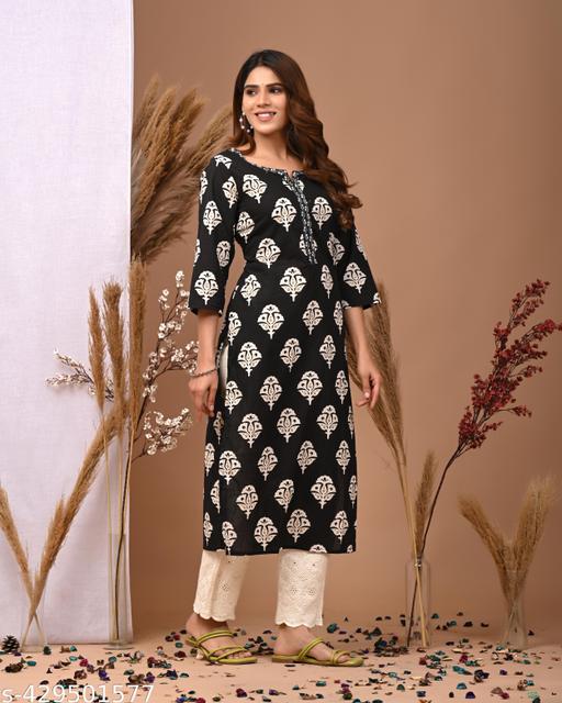 Jet Black Floral Grace Kurti - WYNAMIX store