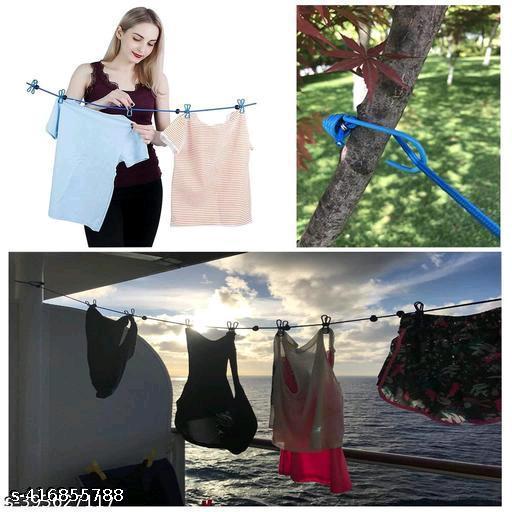 Cloth Rope for Cloth Drying Rope with Hooks Rope for Drying Clothes Hanging Rope with 12 Clips for Clothes Drying Wire for Clothes Drying Clothes Rope for Drying with Hooks Cloth line Rope - WYNAMIX store