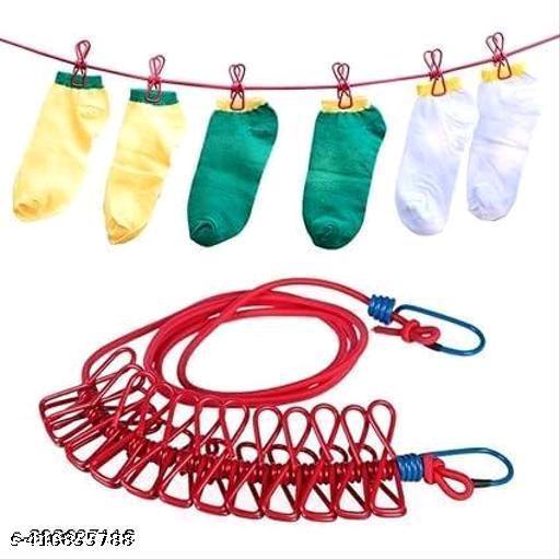 Cloth Rope for Cloth Drying Rope with Hooks Rope for Drying Clothes Hanging Rope with 12 Clips for Clothes Drying Wire for Clothes Drying Clothes Rope for Drying with Hooks Cloth line Rope - WYNAMIX store