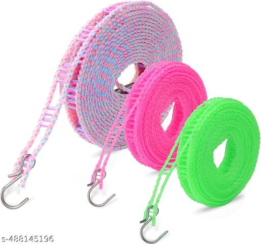 3 Pc of Windproof Anti-Slip Clothes Washing Line Drying Nylon Rope with Hooks/Nylon Clothesline Rope/Cloth Drying Rope/Rope for Cloth Drying - 5 Meter (Multicolor (3) - WYNAMIX store